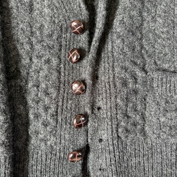 Aran Woolen Mills 100% wool gray shall collar cardigan - Picture 4 of 7